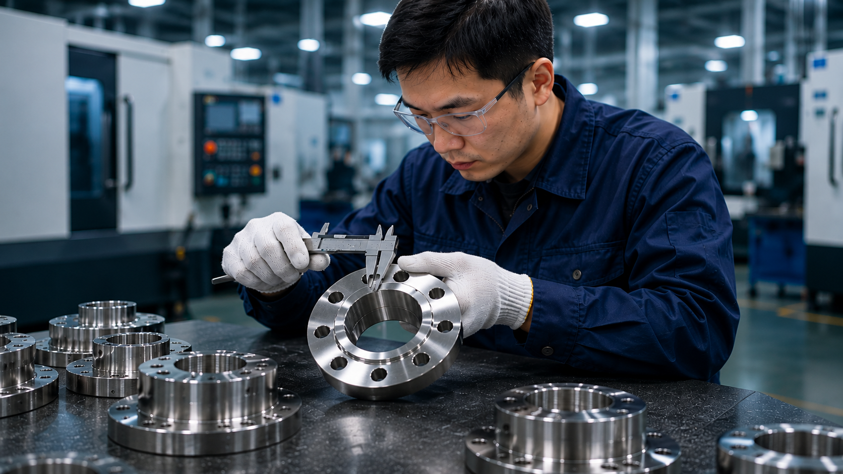 Quality inspector using CMM to inspect precision machined components