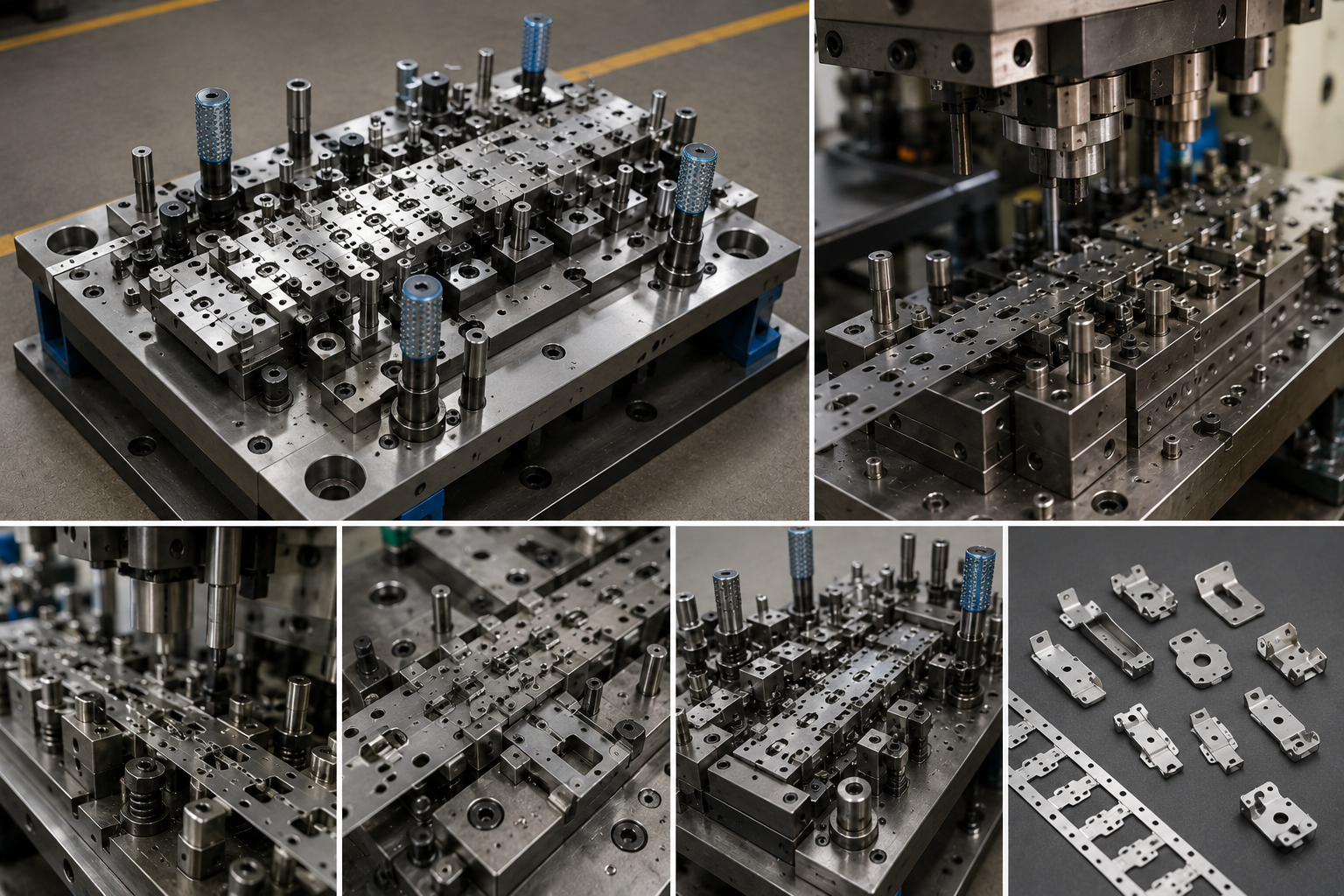 Progressive die stamping tooling with stamped metal parts