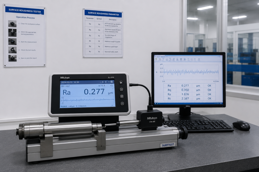 Surface roughness tester used to check surface quality of custom metal parts