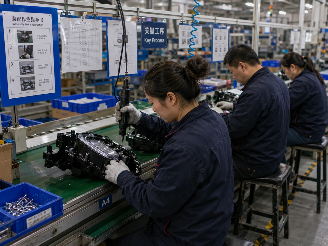 Controlled mechanical assembly line with work instructions at NBFEIYU