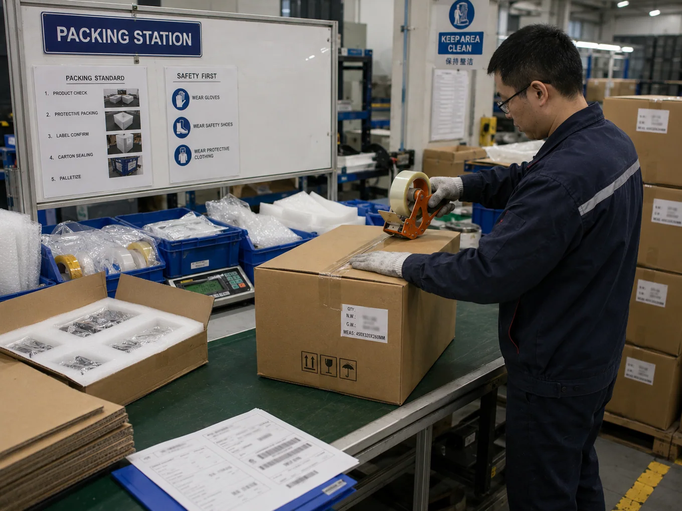 Protective packaging operation with packing standard at NBFEIYU