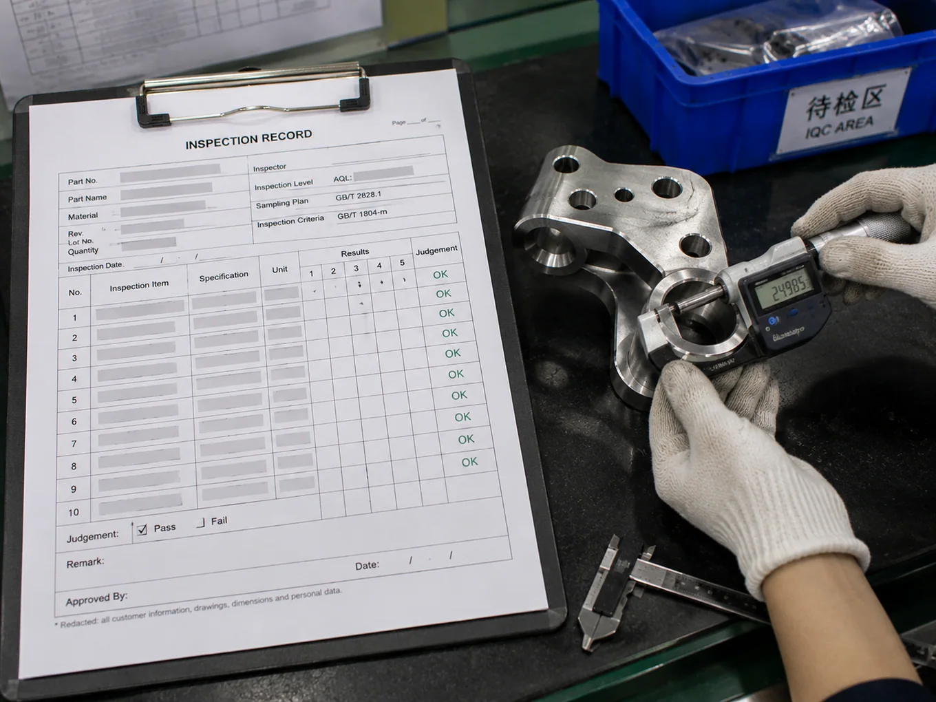 Redacted inspection record with bore measurement at NBFEIYU