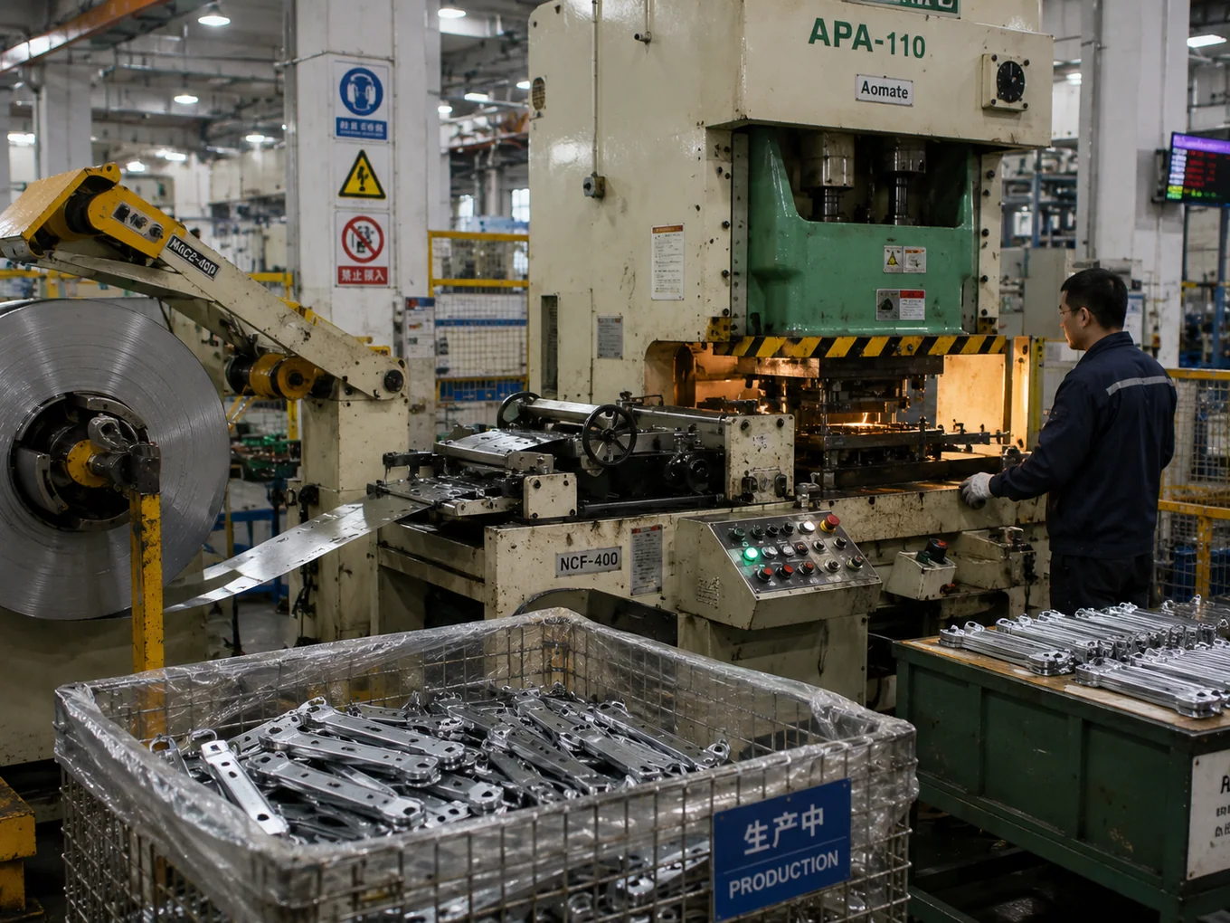 Metal stamping line in operation with coil-fed production at NBFEIYU